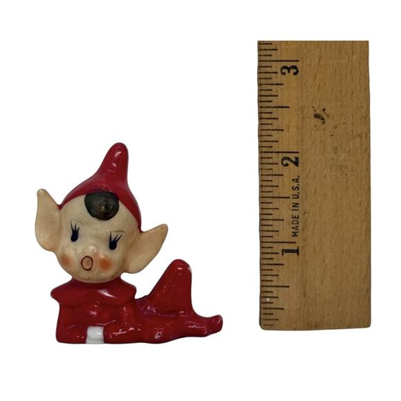 Vintage Red Pixie Elf Pointed Ears Ceramic Figurine Japan Mid Century Christmas - Picture 7 of 10
